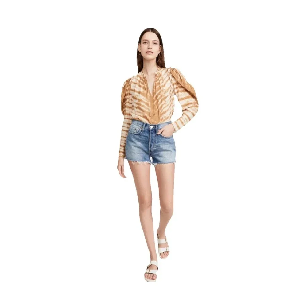 Ulla Johnson Madena Blouse Size 00 Sand Tie Dye Ruffle Boho Top